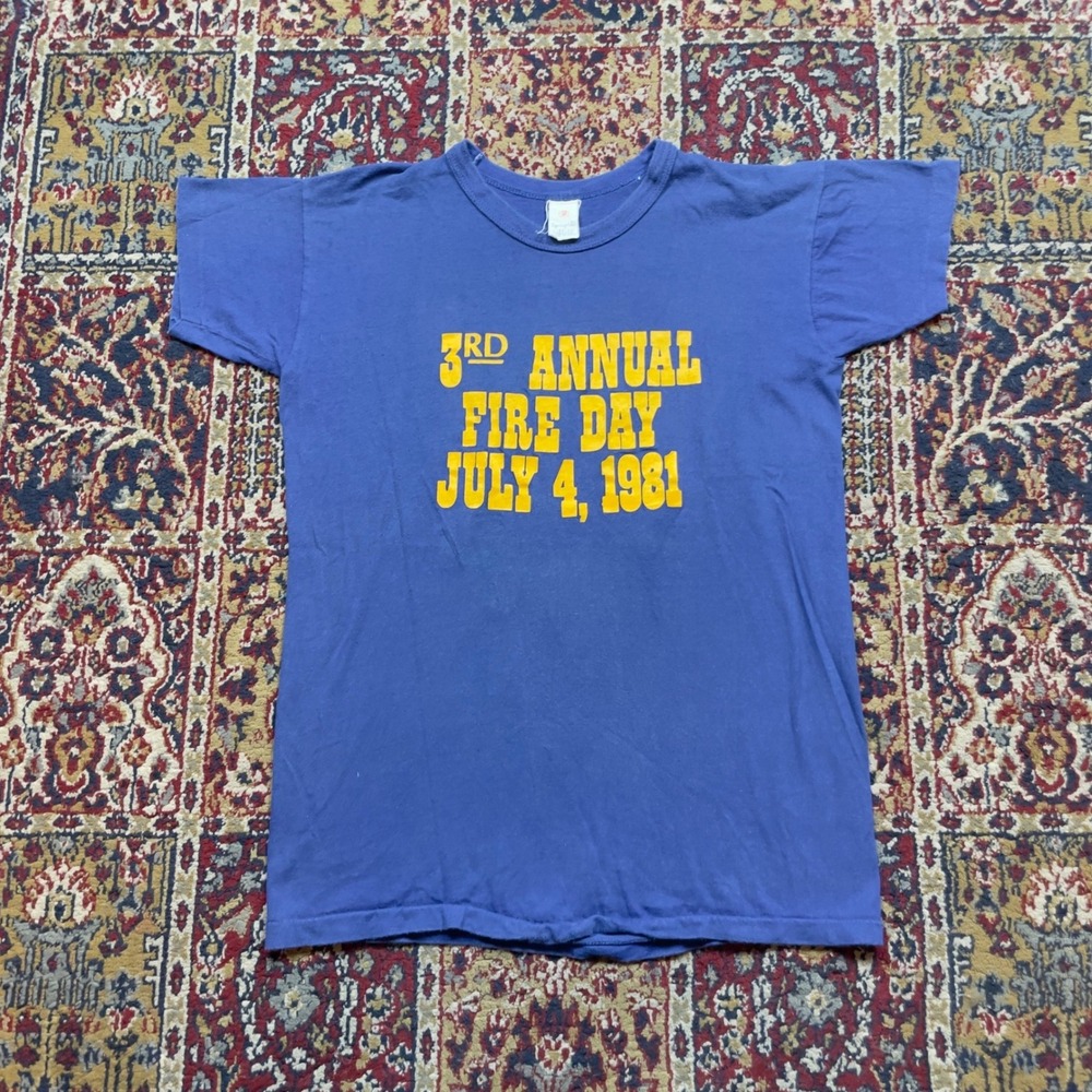 VTG 1981 Glen Haven Day VFD Volunteer Fire Department T Shirt L Blue Jul 4th USA